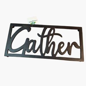 Gather Trivet Black Metal Thanksgiving Decor Family Party Evergreen 13 x 6